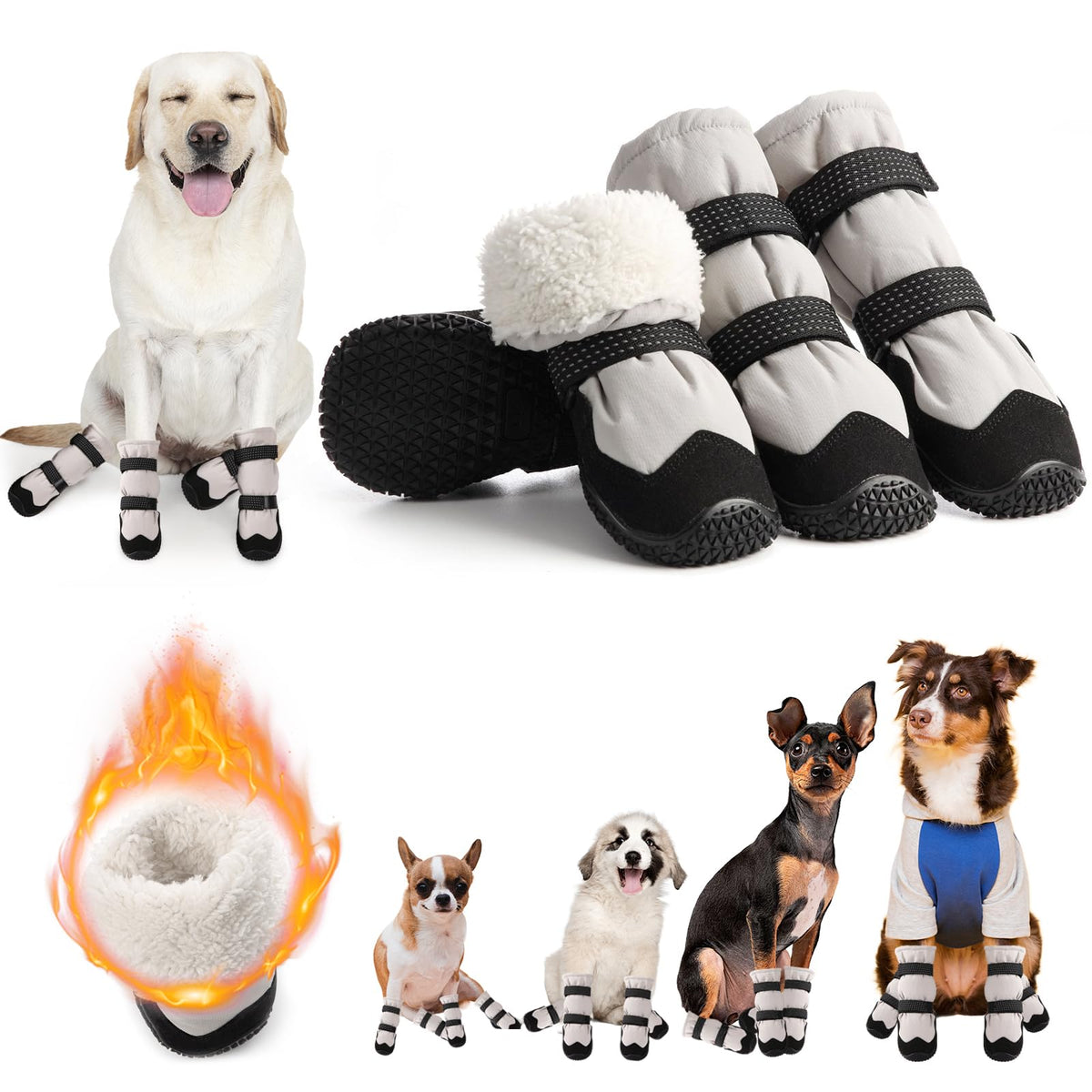 Winter Dog Snow Boots with Warm Wool Lining Dog Shoes for Large Small Medium Dogs Dog Booties and Paw Protectors Anti-Slip Dog Shoes with Reflective for Snow Hardwood Floors Hiking (Size 7)