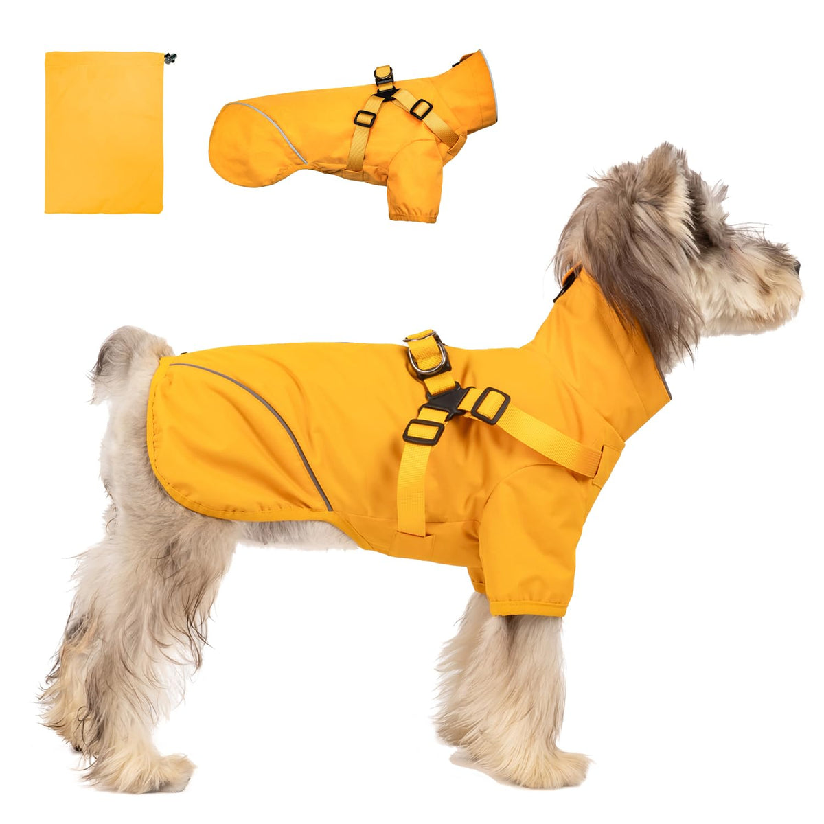 Dog Raincoat for Small Medium Dogs Waterproof Dog Rain Jacket with Harness Built-in for Wet Weather Easily Wearable Reflective Dog Slicker Yellow XXL