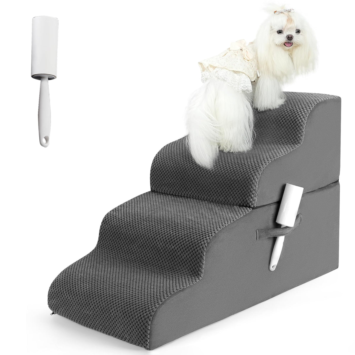 Fylecen Dog Stairs- 4-Tiers Steps Ramp High Bed and Couch Dog Ramp with Stable Non-Slip Fabric Cover Pet Stairs for Small Dogs and Cats or Pets Joints GPT-GEN-WRL-3 BJQ
