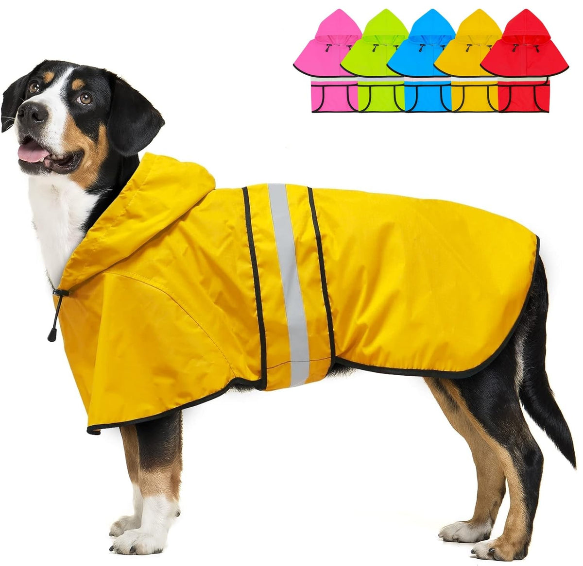 Dolitego Dog Raincoat - Reflective Dog Rain Coat Waterproof Dog Jacket Adjustable Dog Rain Jacket with Hoodie Lightweight Dog Poncho Slicker for Small Medium Large Dogs (Yellow XX-Large)