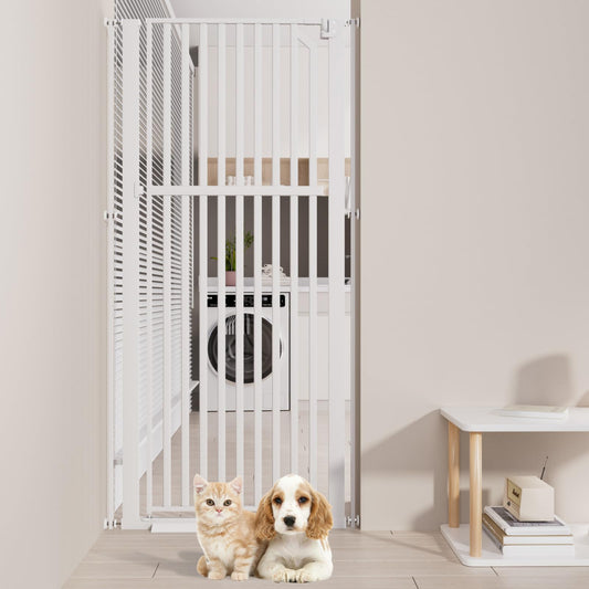 67i 63" Extra Tall Pet Gate No Drilling Double Lock Dog Gates for Doorways 1.18” Narrow Gap Outdoor Indoor Pets Cat Dog Pressure Mounted Gate for Stairs Doorway Hallways (White 29.92-33.46"/ 76-85cm)
