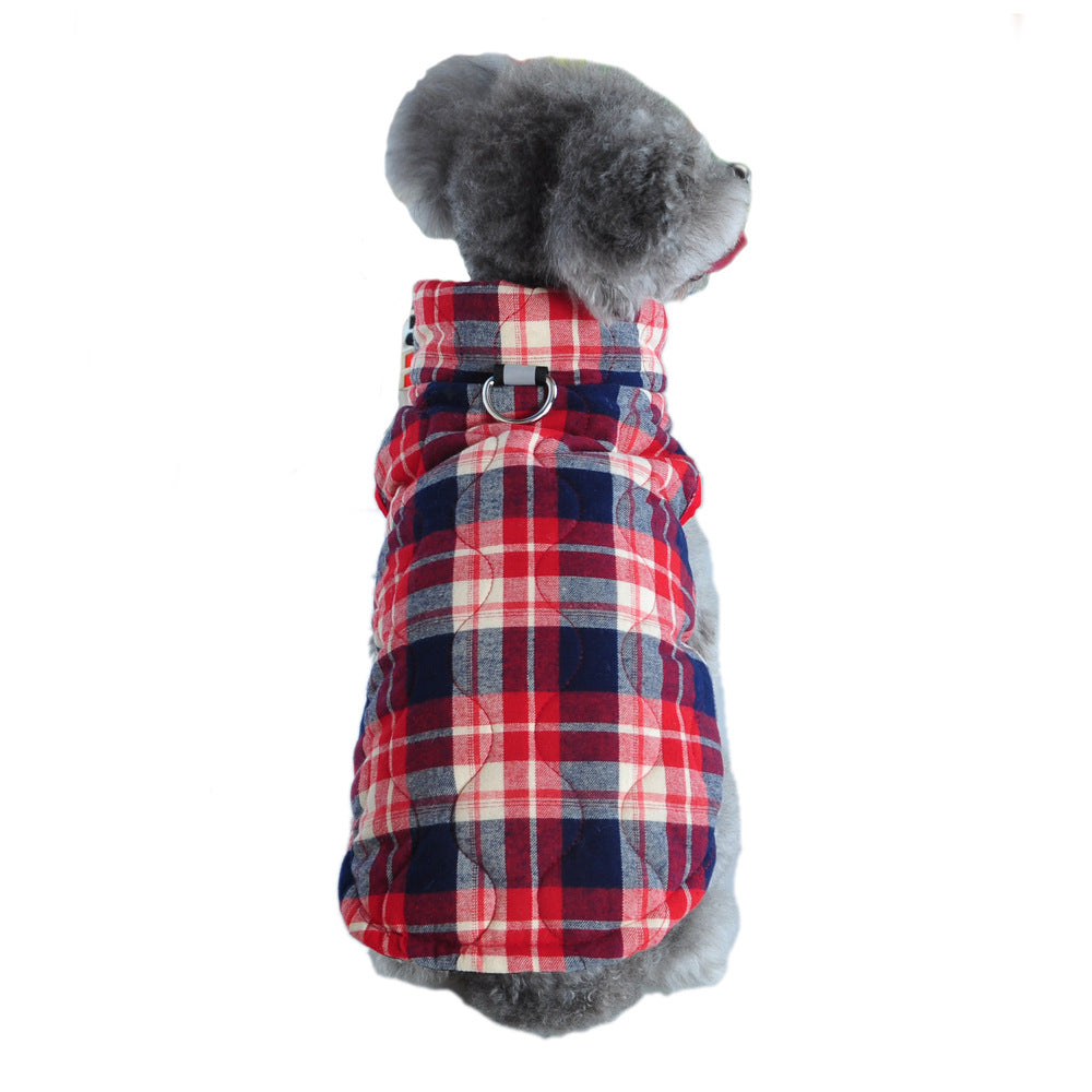 Plaid Zipper Down Jacket for Dogs - Heavy Cotton Wear