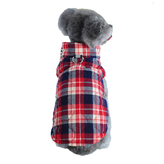 Plaid Zipper Down Jacket for Dogs - Heavy Cotton Wear