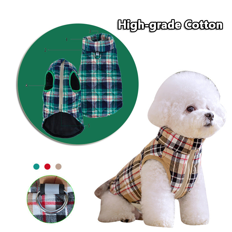 Plaid Zipper Down Jacket for Dogs - Heavy Cotton Wear