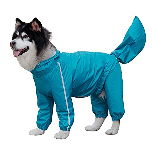 Leowow Dog Raincoat 4 Legs Large Dog Rain Jacket with Reflective StripeDog Hooded Waterproof Raincoats for Big DogsLarge Breeds Dogs Rain Jackets with LegsTail(Blue9XL)