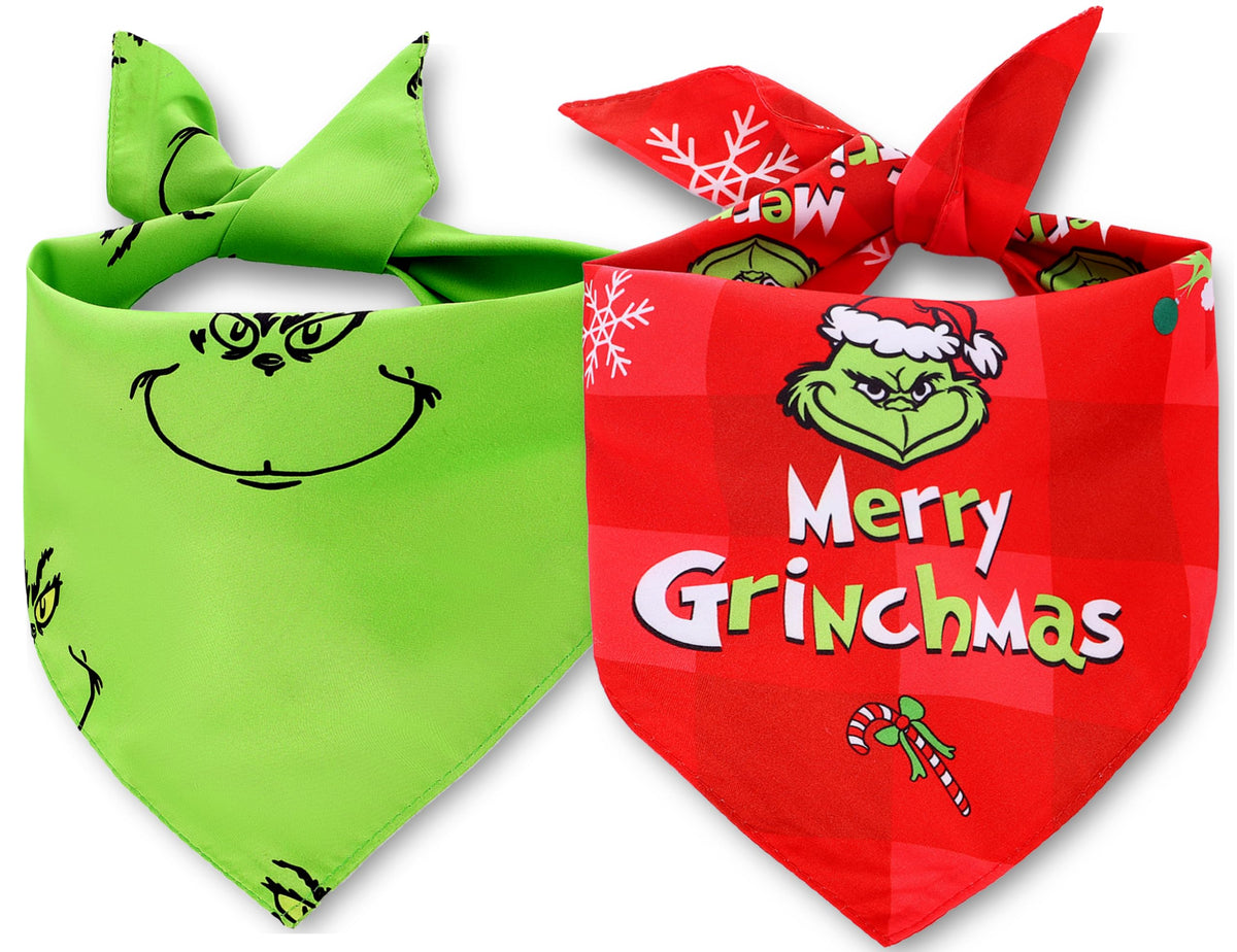 Christmas Dog Bandanas Gifts for Boy Girl 2 Pcs Premium Durable Square Dog Costumes Bandanas for Large Dogs Unique Design Style Adjustable Kerchief Xmas Holiday Party Birthday Dog Outfits