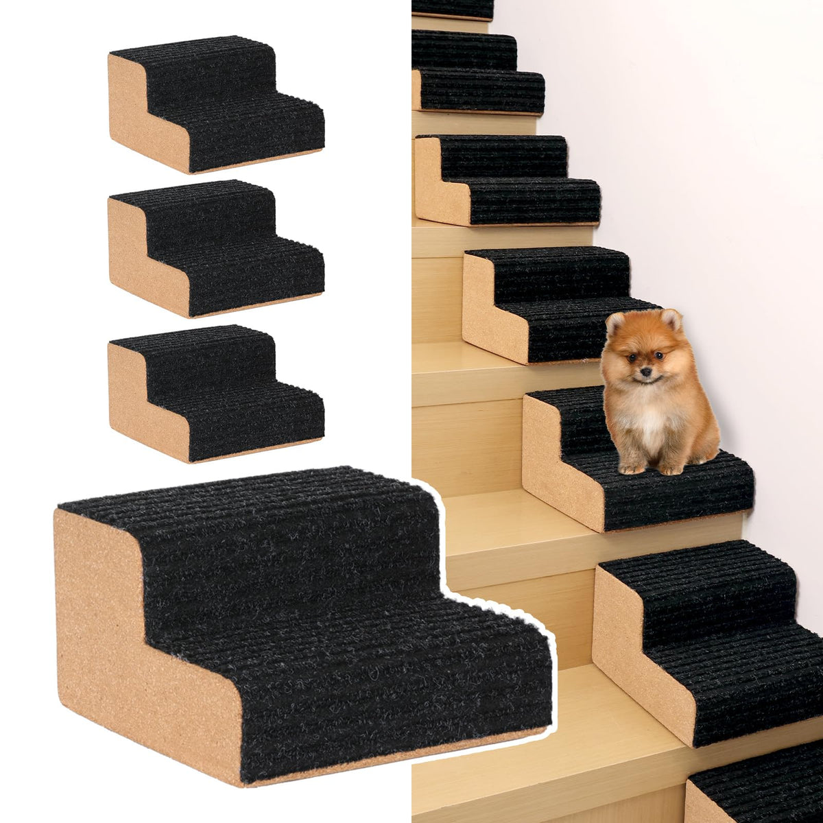 HIDOG Dog Stairs for Small Dogs 2-Step (6" Height) Modular Pet Stair Wedge for Any Staircase Non-Slip High Support Dog Ramp for Injured Older Pets and Small Medium Dogs Made of Cork Oak-4Pcs