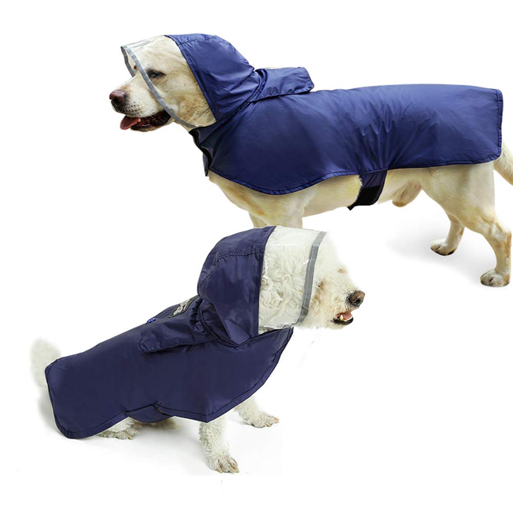 Pet Raincoat Packable Hooded Dog Rain Jacket Reflective Strips Lightweight Adjustable Poncho for Small Medium Large Dogs Blue XS
