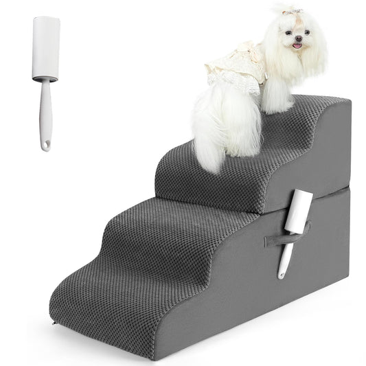 Fylecen Dog Stairs- 4-Tiers Steps Ramp High Bed and Couch Dog Ramp with Stable Non-Slip Fabric Cover Pet Stairs for Small Dogs and Cats or Pets Joints GPT-GEN-WRL-3 BJQ